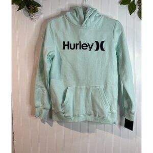 Hurley Youth Large Mint Green Hoodie Sweatshirt With Front Pocket & Logo Design